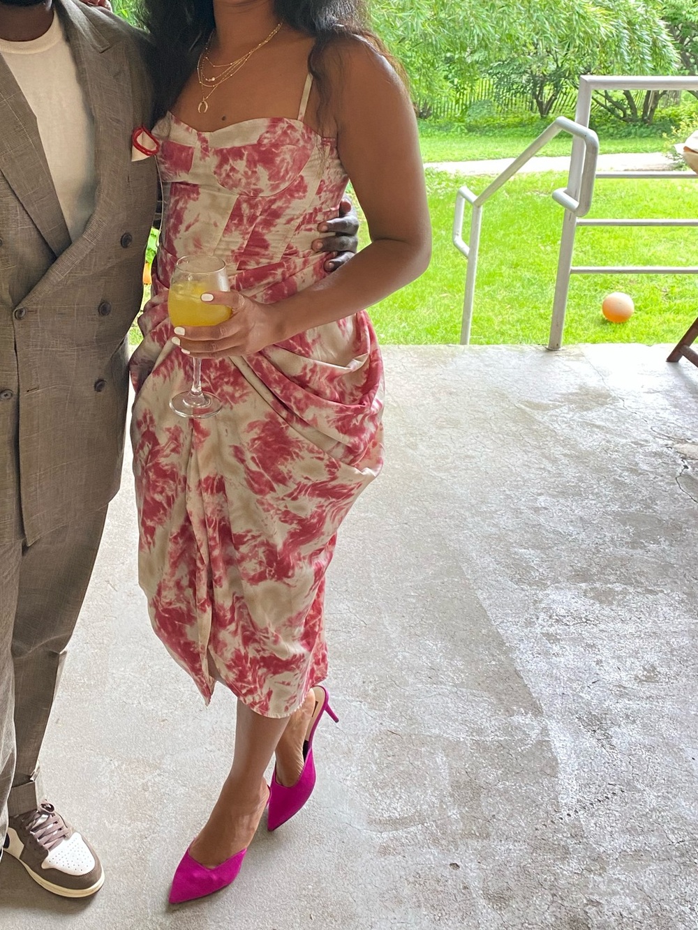 PrettyLittleThing Pink and Cream Ruched Midi Skirt Set